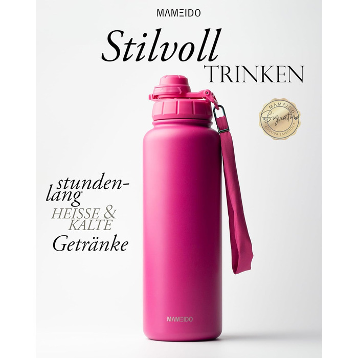 Термос-пляшка MAMEIDO Glow Couture 1200 мл зі спортивною кришкою 2-в-1, знімною трубою та ремінцем, герметична та без BPA
