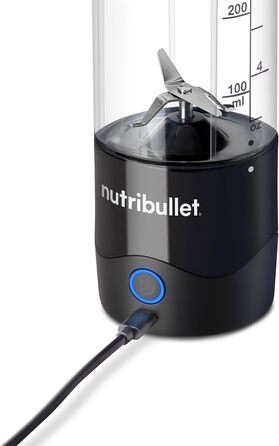 Портативний блендер Nutribullet 475 мл, BPA-free Tritan, міні-міксер з 4-лезовим ножем з нержавіючої сталі, USB-C зарядка, багаторазове використання, чорний