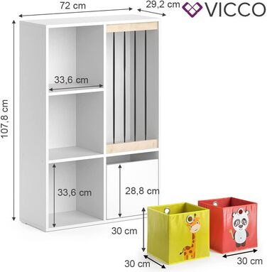 Дитяча полиця Vicco Luigi, біла, 72x107,8 см, з 2 складними коробами