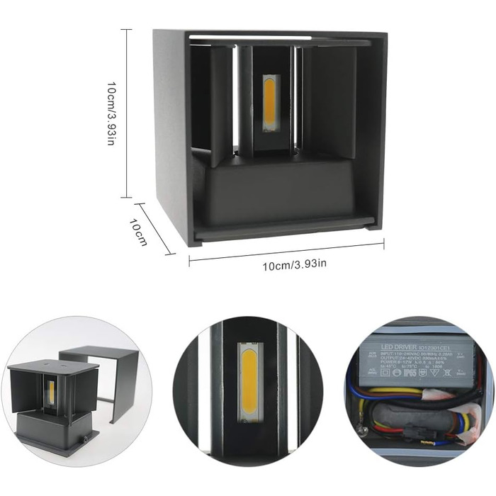 Світильник Klighten 2 шт. LED настінний для дому та вулиці, 12Вт, IP65, тепле світло 3000K, регульований промінь, темно-сірий, для вітальні, спальні, балкона