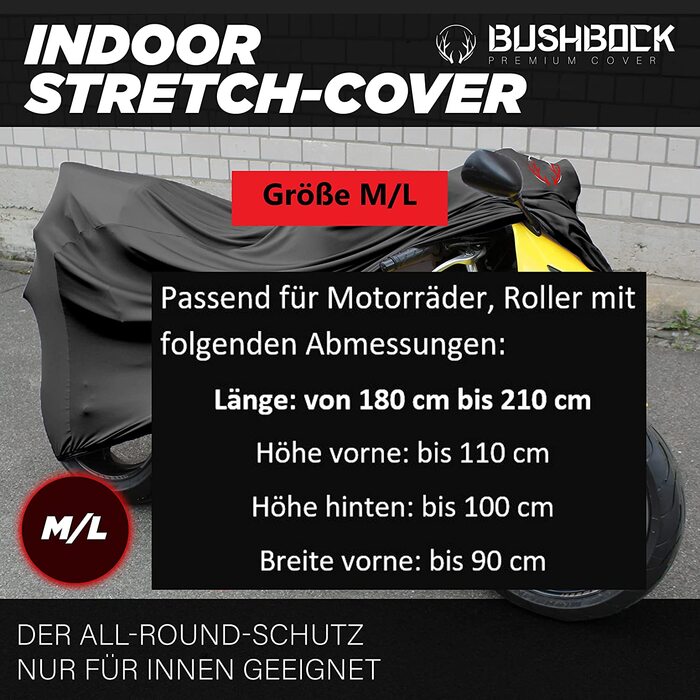 Преміум чохол для мотоцикла в приміщенні BUSHBOCK® — еластичний пилозахисний покривал з дихаючого оксамитового стрейч-тканини, сірий (розмір M-L)