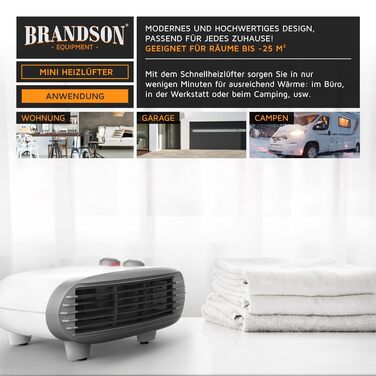 Енергозберігаючий тепловентилятор Brandson для ванної, 2000 Вт, 3 режими, з термостатом, захист від перегріву, автоматичне вимкнення, тихий, енергоефективний