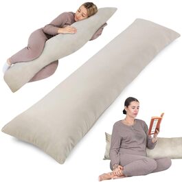 Подушка для вагітних та годування Totsy Baby 40x145 см, подушка для сну на боці з чохлом, сертифікат Oeko-Tex, бежева