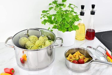 Велика каструля Linnuo 24 см з кришкою, 6 л, нержавіюча сталь 18/10, для індукції, не нагрівається ручка, універсальна для всіх плит – супова, для макаронів, спагетті