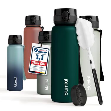 Спортивна пляшка для води Blumtal Premium 800 мл, ударостійка та герметична, BPA-free, з одним натисканням та ситом, колір Petrol