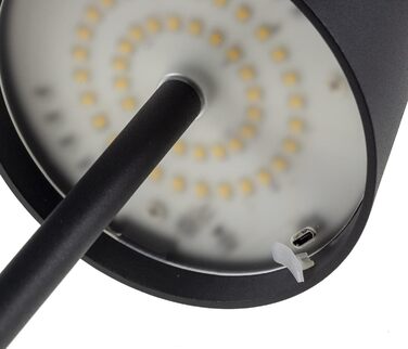 Настільна LED-лампа ChiliTec, акумуляторна, димована, 30 см, USB зарядка, для дому та вулиці, IP44, тепле біле світло, сенсорний вимикач, чорна