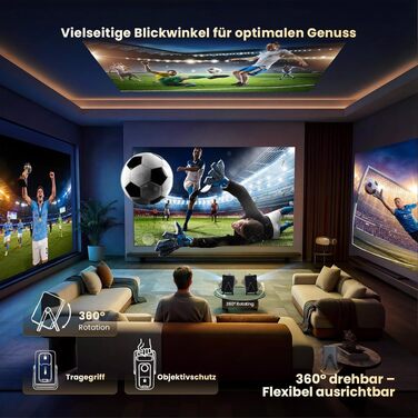 4K Smart проектор KOGATA: Короткофокусний, портативний, Dolby Audio, WiFi 6, Bluetooth 5.4 для дому, вулиці та саду