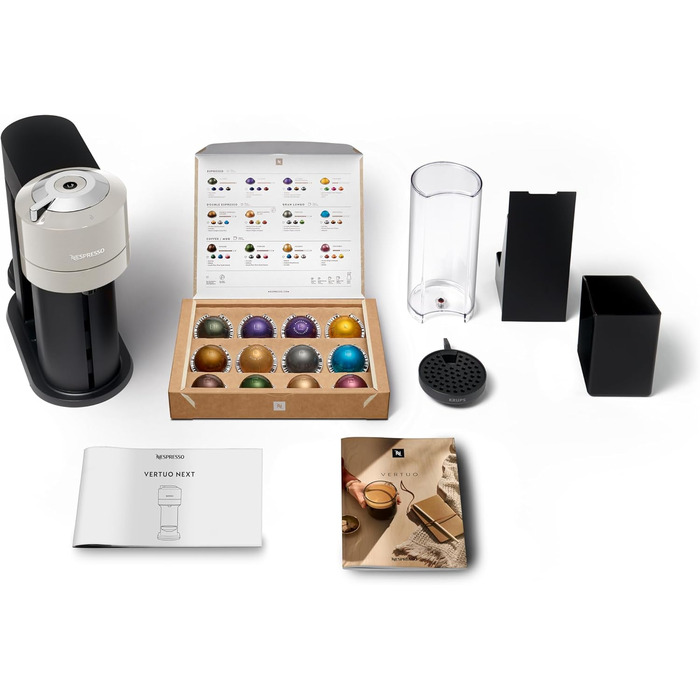 Nespresso Krups XN910B Vertuo Next: Кавомашина капсульна, 1.1л, розпізнавання капсул, 6 розмірів, сірий
