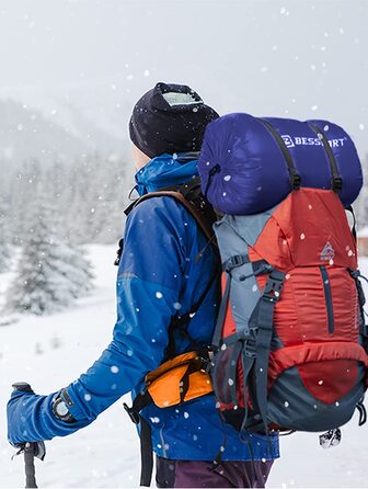 Bessport спальний мішок мумія 4 сезони, водостійкий, до -10°C, для кемпінгу, подорожей, синій