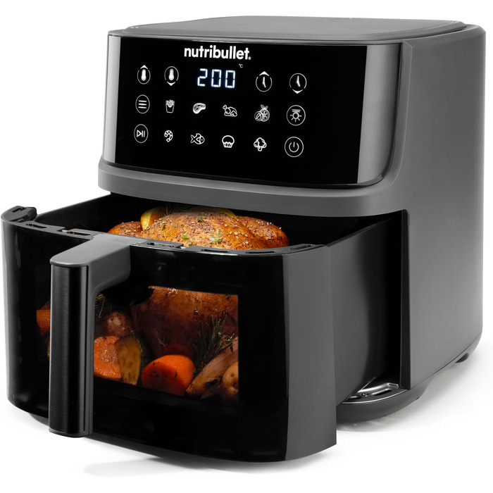 Аерофритюрниця nutribullet Crisplite NBA0611DG, 6л, 1700Вт, сенсорне керування, 6 програм, без PFAS, чорна матова