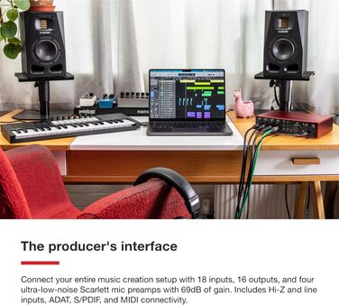 Звукова карта Focusrite Scarlett 4i4 4-го покоління USB: для гітаристів, вокалістів, музикантів - Hi-Fi студійна якість, комплект програмного забезпечення