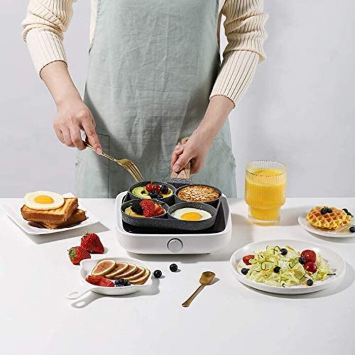 Антипригарна алюмінієва форма для обанякі, японських млинців, 4 отвори, для яєць, бургерів і сніданку, MIHUNTER, термостійка ручка