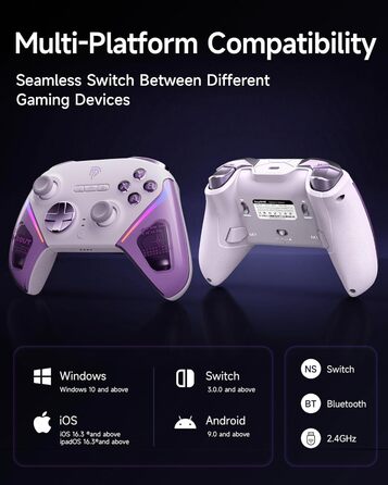 Ігровий бездротовий контролер EasySMX D10 для PC, Switch та смартфонів з док-станцією, TMR-джойстиками, 2-в-1 тригерами та RGB-підсвіткою (Фіолетовий)
