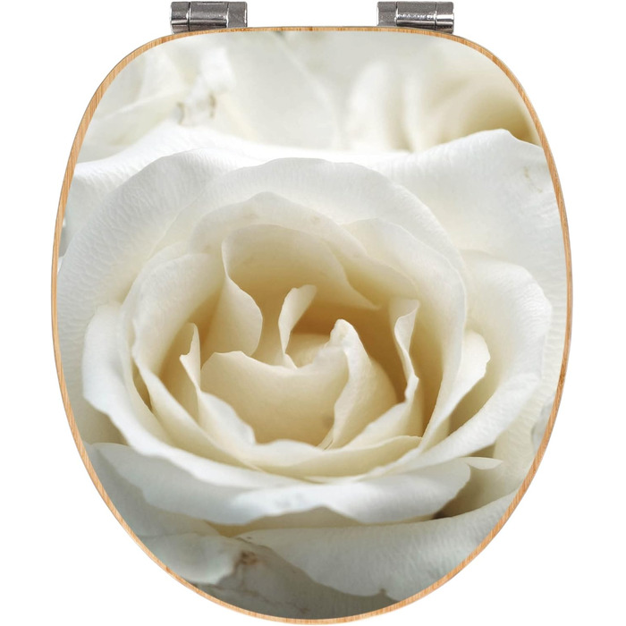 Сидіння для унітазу з бамбука banjado White Roses, плавне закривання, дерев'яний туалетний кришка з автоматичним опусканням, універсальний розмір
