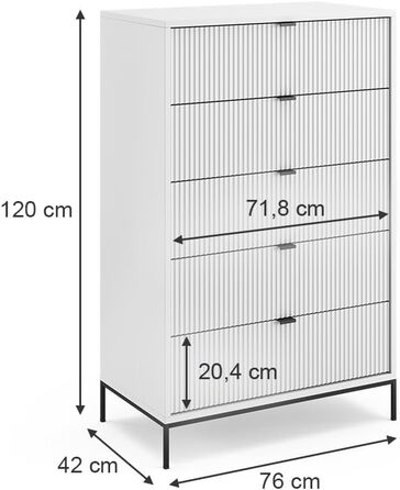 Комод Vicco Eliza білий 76x120 см з 5 ящиками, МДФ, сучасний дизайн