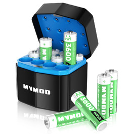 Набір акумуляторів AA Ni-MH 1.5V 3600mWh (12 шт.) з зарядним пристроєм та кейсом для зберігання, зелені