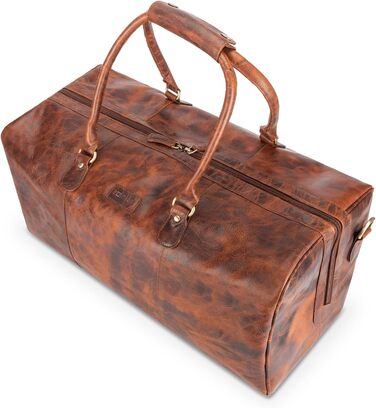 Дорожня сумка з натуральної шкіри LEABAGS, 40 л, преміум, для жінок і чоловіків, коричнева, спортивна, для подорожей, тренувань та літака