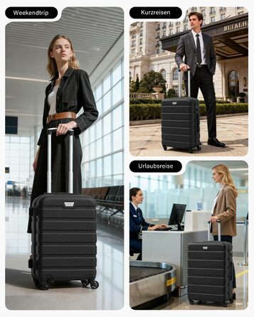 Набір валіз COOLIFE (2 шт.) PC+ABS, чорний – полікарбонат, міцні, колеса 360°, TSA-замок, розміри L + XL