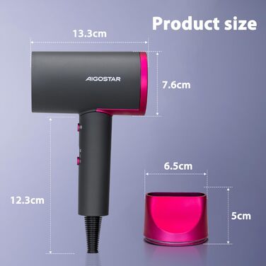 Фен Aigostar Dora 2200W з іонізацією, 2 швидкості, 2 температурні режими, легкий портативний, для дому, салону та гуртожитку, сірий
