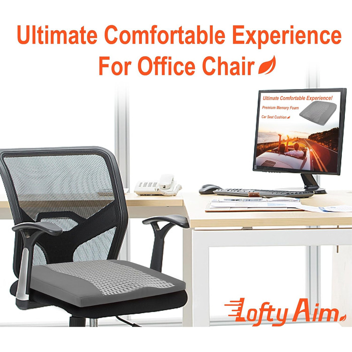 Автомобільна подушка Lofty Aim з Memory Foam для водія: підтримка спини, зняття болю при ішіасі, дихаючий чохол з PU-шкіри (сірий)