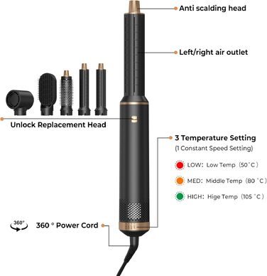 Airstyler 5 в 1: Фен-щітка, плойка, гаряче повітря для укладки волосся Schwarz/Gold