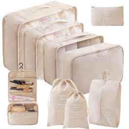 Набір органайзерів для одягу в подорожі Packing Cubes, дорожні сумки-компресори для валізи та зберігання речей, бежевий, 9 шт.