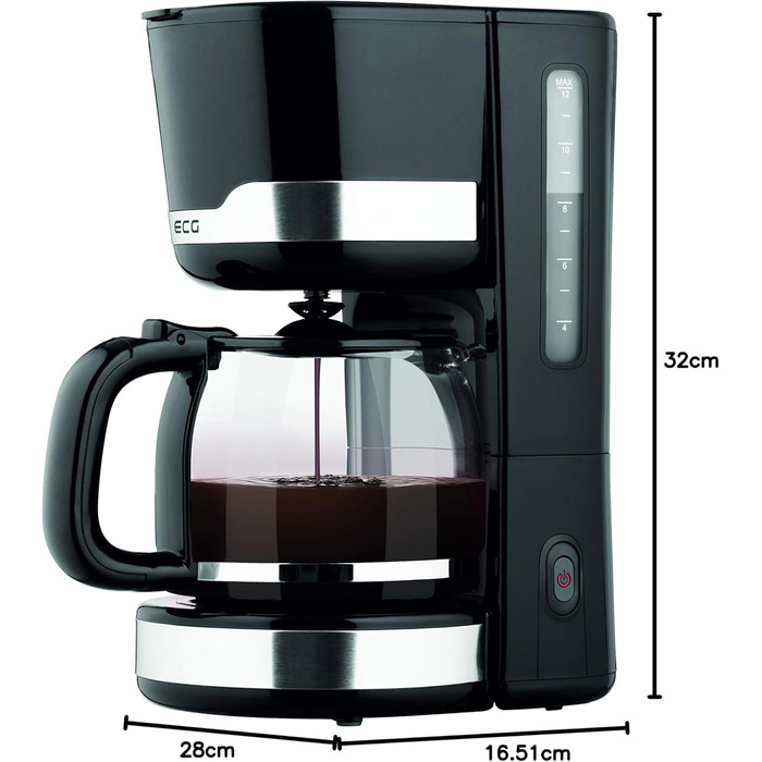 Кавоварка ECG KP 2115 Black для фільтр-кави та чаю, 12 чашок, 1,5 л, антикраплинна, LED-індикатор, чорна