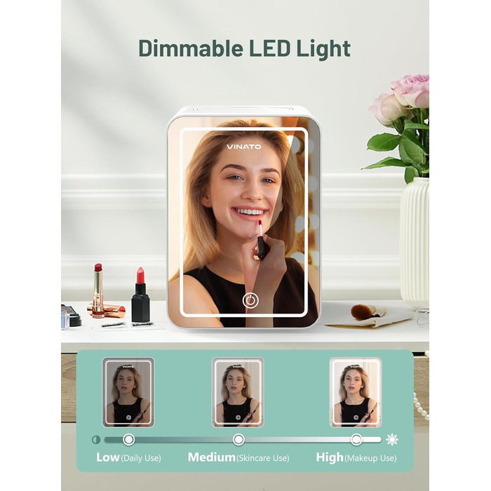 Міні холодильник VINATO для косметики та напоїв, 6 л, з LED-дзеркалом, 220V/12V, білий