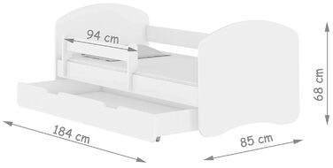 Дитяче ліжко з висувним ящиком та матрацом ACMA II, біле, 180x80 см, синє