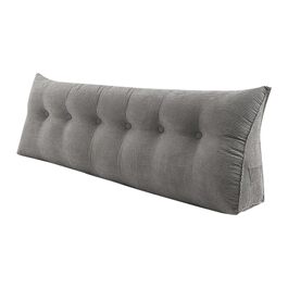 Подушка трикутна для спини OHMG 180x50x20 см, сіра - для ліжка та дивана, з кишенею, знімний чохол