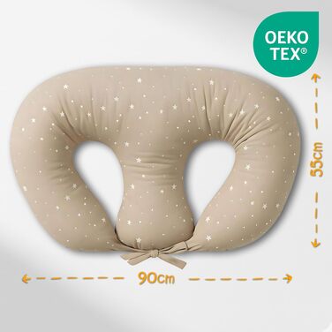 Подушка для годування для двійні Stillkissen XXL 90x50 см, бежева з білими зірками, Oeko-Tex. Подушка для вагітних та немовлят Stillmond