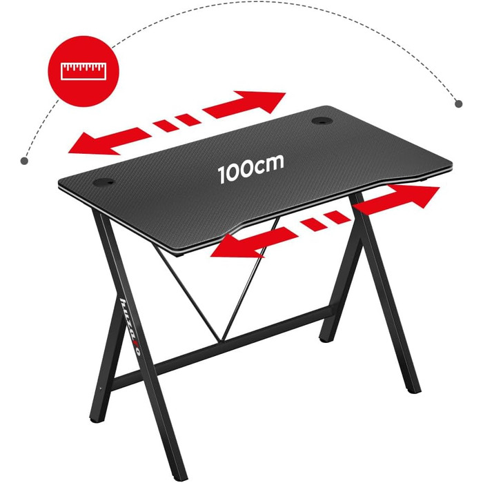 Геймерський стіл Huzaro Hero 1.4 Black 100x50 см, сталевий каркас, карбонова стільниця, отвори для кабелів, для дому та офісу, чорний