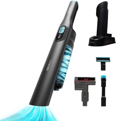 Cecotec Conga Rockstar Micro + Turbo: бездротовий ручний пилосос, 210 Вт, цифровий, 20 кПа, до 40 хв роботи, 2 режими, насадки: 2-в-1, для килимів та матраців, сірий