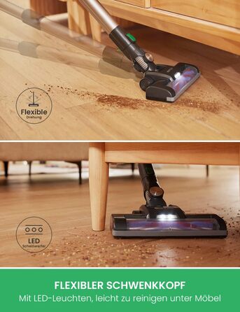 Пилосос Vactidy Blitz V8 бездротовий, 25КПа, знімний акумулятор, до 35 хв роботи, для прибирання шерсті тварин та твердих підлог, зелений