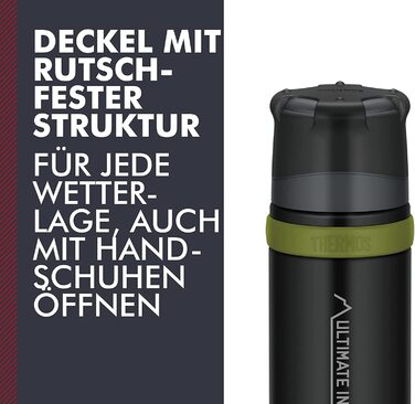 Термос для напоїв THERMOS Mountain 0,75 л, чорний, нержавіюча сталь, з чашкою, 24 год гарячий/холодний, легкий та міцний, BPA-free, для походів