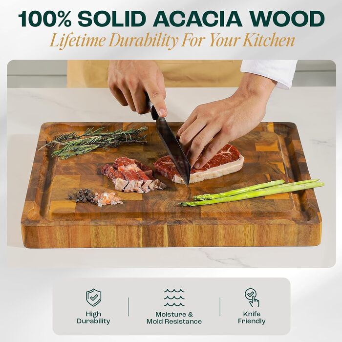 Дошка обробна Yes4All з акації для кухні 43,2x33x3,5 см, з жолобком для соку, середнього розміру, просочена олією