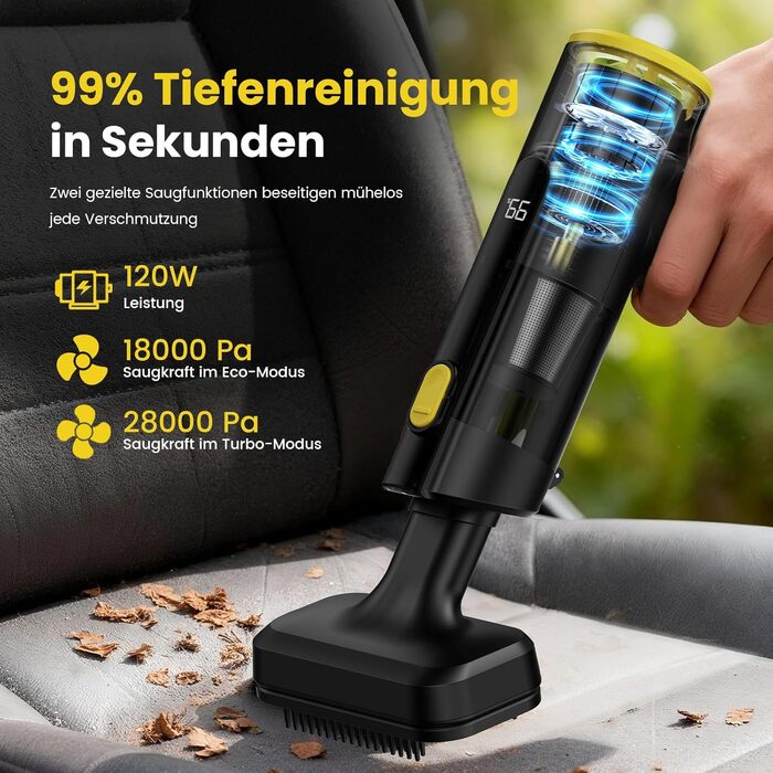 Акумуляторний пилосос Handstaubsauger 28000Pa, 60хв, з LED-дисплеєм, чорний. Міні-пилосос 3-в-1 для авто, ПК, кухні
