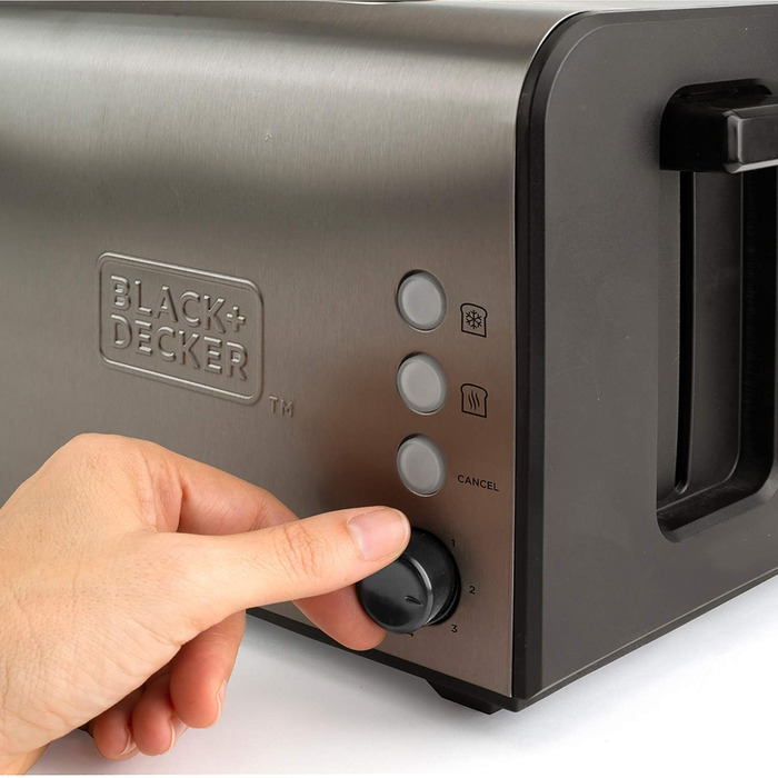 Тостер BLACK+DECKER BXTO900E 900 Вт, нержавіюча сталь, 2 надширокі слоти 42x137 мм, 7 рівнів підсмажування, автоцентрування, функції: стоп, підігрів, розморожування
