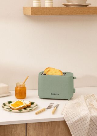 Тостер CREATE TOAST STUDIO Salbeigrün - 6 режимів, піддон для крихт, термостат, розморожування, підігрів, 2 широкі слоти, 750W