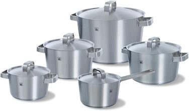 BK Conical+ Набір каструль з кришками, 5 предметів, нержавіюча сталь, для індукції, духовки та гриля до 230°C, можна мити в посудомийній машині, ручки Stay-Cool, без PFAS, сріблястий