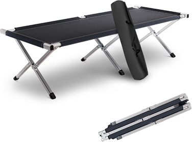Розкладне ліжко Kronenburg XXL 210x72x45 см, посилене сталеве, до 200 кг, чорне, для кемпінгу