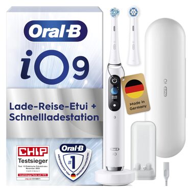 Електрична зубна щітка Oral-B iO Series 9, набір з 2-х щіток (Чорна/Рожева), 2 додаткові насадки та білий футляр