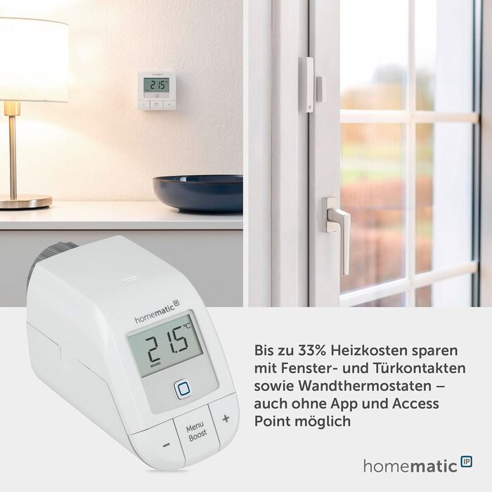 Homematic IP Термостат на радіатор Smart Home, 3 шт. - Цифровий термостат для опалення з керуванням через додаток, сумісний з Alexa та Google Home, легка установка, енергозбереження