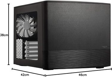 Корпус Fractal Design Node 804 чорний, компактний, для mATX, з високою вентиляцією, модульним інтер'єром, 3 вентилятора Silent R2 120 мм, підтримка водяного охолодження, USB 3.0, бокове вікно