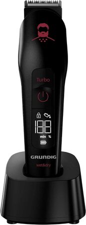 Машинка для стрижки GRUNDIG MGK 9030 ProClub, сенсор для бороди, вологе та сухе використання, літій-іонний акумулятор, титанове лезо, чорний/червоний