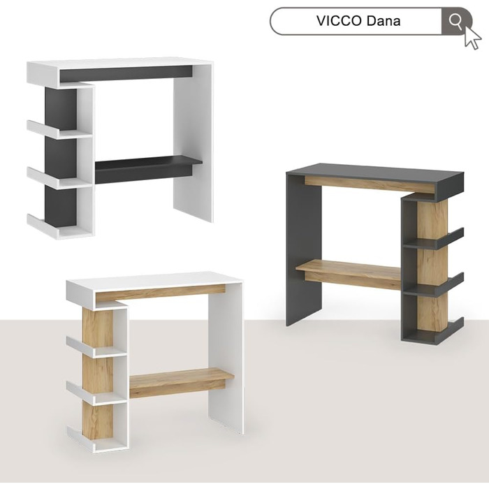 Барний набір Vicco Dana, антрацит/дуб Голдкрафт, 108x50 см з 2 барними стільцями, відкриті полиці, стійкий стіл
