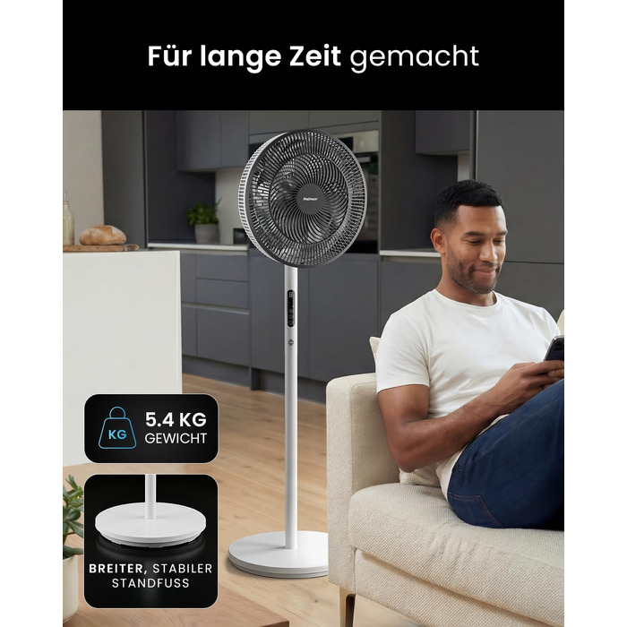 Вентилятор підлоговий Pro Breeze AirFlo Slim: 3 в 1, 70/100/130 см, 9 швидкостей, тихий, з пультом, таймером, для спальні та офісу (білий)