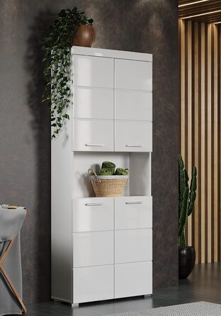 Шафа для ванної trendteam Amanda, біла глянцева, 73x190x31 см, висока, для зберігання, сучасний дизайн