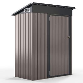 Металевий садовий будиночок COSTWAY 150x90,5x185 см, 1,5 м³, з односхилим дахом та дверима, замиканий, для інструментів, сірий