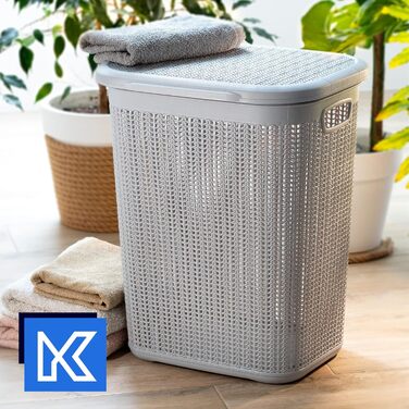 KADAX кошик для білизни 50 л з кришкою, пластиковий, багатофункціональний органайзер для брудної білизни, іграшок, сірий